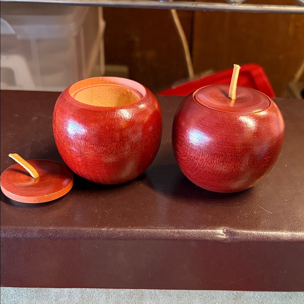 Charming Red Apple-Shaped Wooden Candle Holders